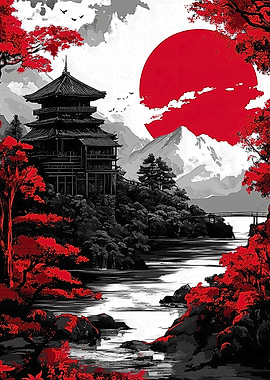 Japanese Temple Sunset