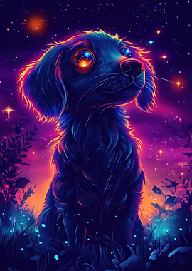 Neon Puppy Under Stars