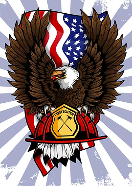 Firefighter Eagle Patriotic USA Distressed Flag