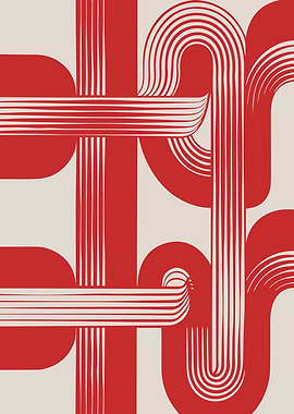 Abstract Retro Geometric Lines in Bold Red