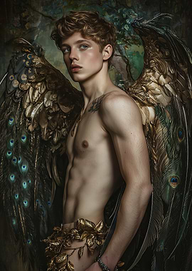 sexy man - Angelic Figure with Peacock Wings