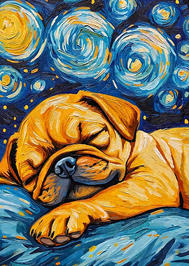 Sleeping Puggle Starry Night
