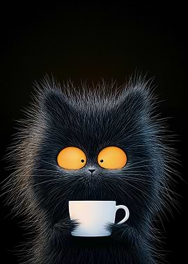 Black Cat with Coffee