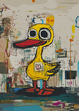 Yellow Duck with Big Heart Graffiti Art