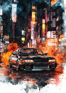 Nissan Skyline GT-R Watercolor