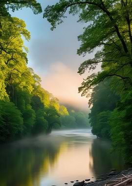 Misty River Sunrise