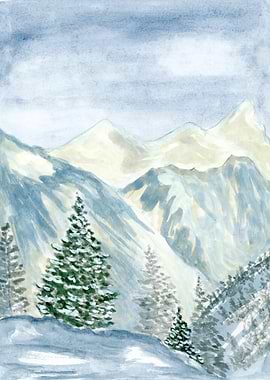 Winter Mountains Watercolor