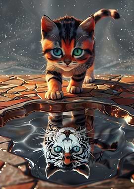 Kitten Reflection Tiger
