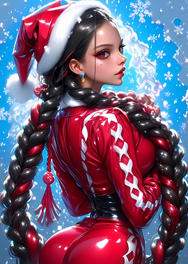 Anime Girl in Red Christmas Outfit