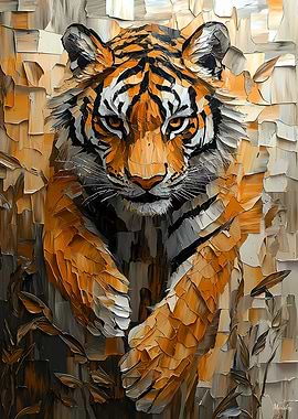 Majestic Tiger in Dynamic Impasto Motion
