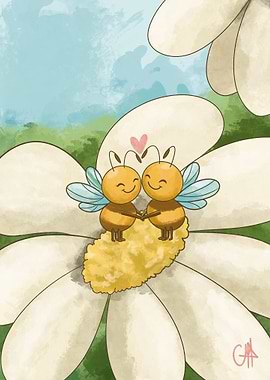 Bee Couple on Daisy
