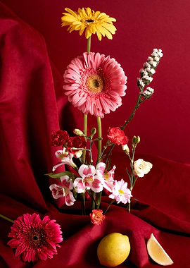 Floral Still Life with Lemon