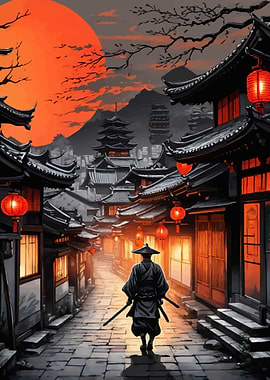 Samurai Sunset Cityscape
