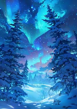 Northern Lights Pine Forest