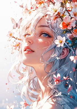 Blossom Serenity: Ethereal Portrait of Nature and Grace