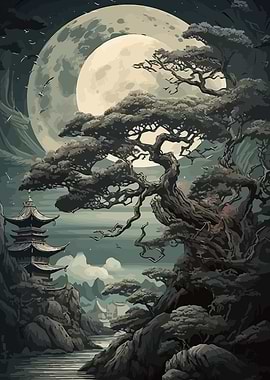 Moonlit Japanese Landscape