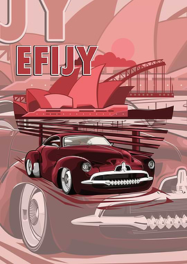 Red Car with Sydney Skyline