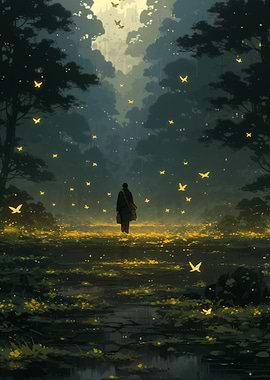 Lonely Figure in a Forest