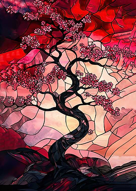 Stained Glass Cherry Blossom Tree