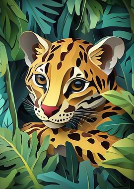 Ocelot in Jungle Foliage
