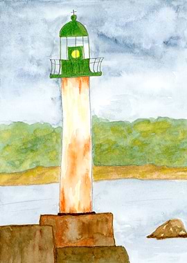 Watercolor Rustic Lighthouse