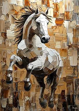 Galloping Horse in Dynamic Impasto Art