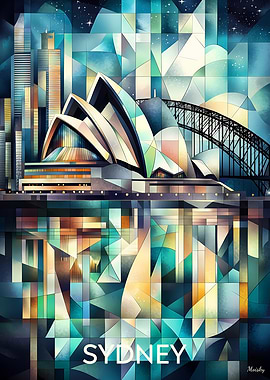 Cubist Sydney Skyline with Opera House and Harbour Bridge