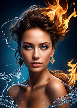 Girl Embodying Fire and Water Elements