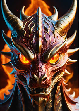 Fiery Metallic Red Dragon Mask