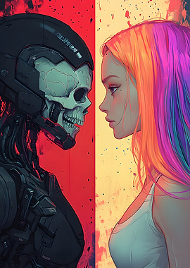 Cyberpunk Skull & Woman