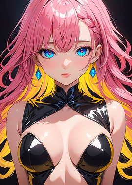 Sexy Anime Girl with Pink Hair
