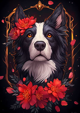 Border Collie with Flowers