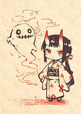 Demon Girl with Ghost Kimono