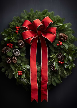 Christmas Wreath with Red Bow