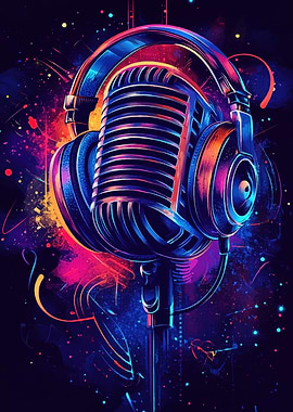 Retro Microphone with Headphones