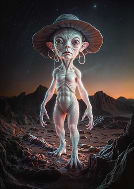 Cosmic Wanderer: Alien in Desert Landscape