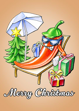 Funny Merry Christmas Chilli Sunbathing
