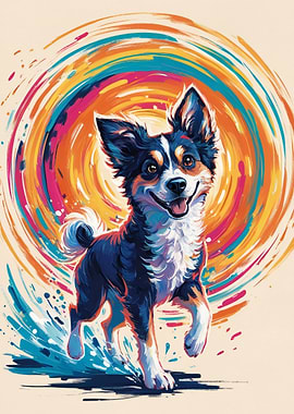 Happy Dog with Colorful Background