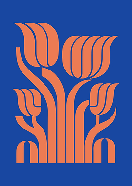 Abstract Floral ArtModern Tulip Silhouette in Orange and Blue