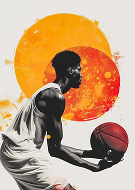 Basketball player and ball