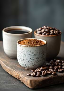 Coffee Beans, Grounds, and Brew