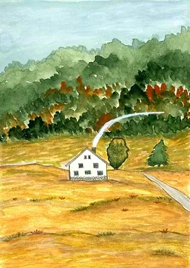 Green Mountain Cottage Watercolor