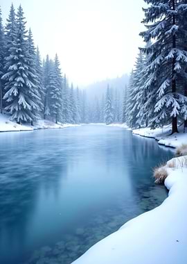Snowy River in Winter Forest