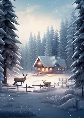 Winter Cabin in the Woods Christmas