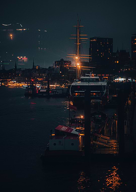 Night Harbor Cityscape