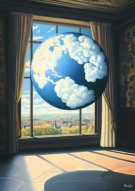 Surreal Floating Earth with Cloud Patterns