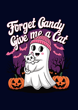 Ghost with Cat Halloween Design