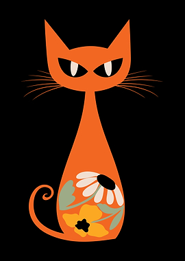 Orange Boho Cat with Floral Accents