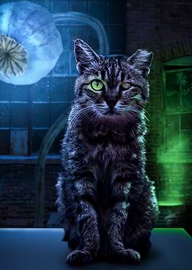 Mysterious Cat with Glowing Eyes