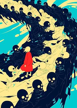 Woman Walking Through Skulls